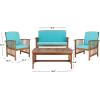SAFAVIEH Outdoor Collection Rocklin Natural/ Green Cushion 4-Piece Conversation Patio Set(Natural/Aqua)