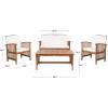 SAFAVIEH Outdoor Collection Rocklin Natural/ Green Cushion 4-Piece Conversation Patio Set(Natural/Beige)
