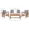 SAFAVIEH Outdoor Collection Rocklin Natural/ Green Cushion 4-Piece Conversation Patio Set(Natural/Beige/Thickstripe)