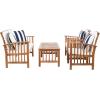 SAFAVIEH Outdoor Collection Rocklin Natural/ Green Cushion 4-Piece Conversation Patio Set(Natural/Beige/Thickstripe)