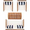 SAFAVIEH Outdoor Collection Rocklin Natural/ Green Cushion 4-Piece Conversation Patio Set(Natural/Beige/Thickstripe)