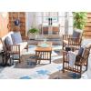 SAFAVIEH Outdoor Collection Rocklin Natural/ Green Cushion 4-Piece Conversation Patio Set(Natural/Beige/Thinstripe)