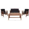 SAFAVIEH Outdoor Collection Rocklin Natural/ Green Cushion 4-Piece Conversation Patio Set(Natural/Black)