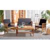 SAFAVIEH Outdoor Collection Rocklin Natural/ Green Cushion 4-Piece Conversation Patio Set(Natural/Black)