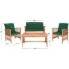 SAFAVIEH Outdoor Collection Rocklin Natural/ Green Cushion 4-Piece Conversation Patio Set(Natural/Green)