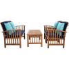 SAFAVIEH Outdoor Collection Rocklin Natural/ Green Cushion 4-Piece Conversation Patio Set(Natural/Navy/Lightblue)