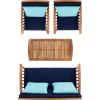SAFAVIEH Outdoor Collection Rocklin Natural/ Green Cushion 4-Piece Conversation Patio Set(Natural/Navy/Lightblue)