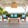 SAFAVIEH Outdoor Collection Rocklin Natural/ Green Cushion 4-Piece Conversation Patio Set(Natural/Navy/Lightblue)