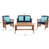 SAFAVIEH Outdoor Collection Rocklin Natural/ Green Cushion 4-Piece Conversation Patio Set(Natural/Navy/Lightblue)