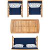 SAFAVIEH Outdoor Collection Rocklin Natural/ Green Cushion 4-Piece Conversation Patio Set(Natural/Navyblue)