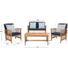 SAFAVIEH Outdoor Collection Rocklin Natural/ Green Cushion 4-Piece Conversation Patio Set(Natural/Navyblue)