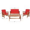 SAFAVIEH Outdoor Collection Rocklin Natural/ Green Cushion 4-Piece Conversation Patio Set(Natural/Red)