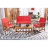 SAFAVIEH Outdoor Collection Rocklin Natural/ Green Cushion 4-Piece Conversation Patio Set(Natural/Red)
