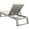 SAFAVIEH Outdoor Collection Solano Natural Brown Solid Wood/Black Cushion Patio Adjustable Chaise Lounge Chair (PAT7024F)(Grey/Beige)