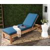 SAFAVIEH Outdoor Collection Solano Natural Brown Solid Wood/Black Cushion Patio Adjustable Chaise Lounge Chair (PAT7024F)(Natural/Navy)