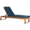 SAFAVIEH Outdoor Collection Solano Natural Brown Solid Wood/Black Cushion Patio Adjustable Chaise Lounge Chair (PAT7024F)(Natural/Navy)