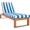 SAFAVIEH Outdoor Collection Solano Natural Brown Solid Wood/Black Cushion Patio Adjustable Chaise Lounge Chair (PAT7024F)(Natural/Royal Blue Striped)