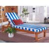 SAFAVIEH Outdoor Collection Solano Natural Brown Solid Wood/Black Cushion Patio Adjustable Chaise Lounge Chair (PAT7024F)(Natural/Royal Blue Striped)