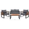 SAFAVIEH Outdoor Collection Vesta Black/Grey Solid Wood 4-Piece Conversation Set(Black/Grey)