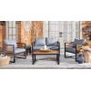 SAFAVIEH Outdoor Collection Vesta Black/Grey Solid Wood 4-Piece Conversation Set(Black/Grey)