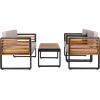 SAFAVIEH Outdoor Collection Vesta Black/Grey Solid Wood 4-Piece Conversation Set(Black/Light Grey)