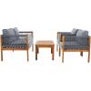 SAFAVIEH Outdoor Collection Wilson Brown Acacia Wood/Grey Cushion & Rope 4-Piece Conversation Patio Set(Grey)