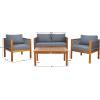 SAFAVIEH Outdoor Collection Wilson Brown Acacia Wood/Grey Cushion & Rope 4-Piece Conversation Patio Set(Grey)