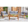 SAFAVIEH Outdoor Collection Wilson Brown Acacia Wood/Grey Cushion & Rope 4-Piece Conversation Patio Set(Grey)