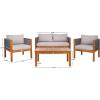 SAFAVIEH Outdoor Collection Wilson Brown Acacia Wood/Grey Cushion & Rope 4-Piece Conversation Patio Set(Grey/Light Grey)