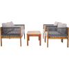 SAFAVIEH Outdoor Collection Wilson Brown Acacia Wood/Grey Cushion & Rope 4-Piece Conversation Patio Set(Grey/Light Grey)