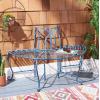 SAFAVIEH Outdoor Furniture Collection – Abia Antique Blue Distressed Wrought Iron 50-Inch Curved Tree Bench, Garden & Patio Seating (PAT5018C)(Mossy Blue)