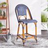 SAFAVIEH Outdoor Patio Furniture California Navy & White Faux Wicker 25-inch Seat Height Counter Stool (Fully Assembled)(Navy)