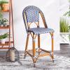 SAFAVIEH Outdoor Patio Furniture California Navy & White Faux Wicker 25-inch Seat Height Counter Stool (Fully Assembled)(Navy/White)