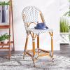 SAFAVIEH Outdoor Patio Furniture California Navy & White Faux Wicker 25-inch Seat Height Counter Stool (Fully Assembled)(White/Navy)