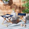 SAFAVIEH Outdoor Patio Furniture Collection – Breanne Natural & Navy Striped Outdoor Stool Set of 2, Solid Wood Folding Accent Seating (PAT7053C-SET2)(Natural / Navy)