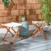 SAFAVIEH Outdoor Patio Furniture Collection – Breanne Natural & Navy Striped Outdoor Stool Set of 2, Solid Wood Folding Accent Seating (PAT7053C-SET2)(Natural / Beige)