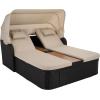 SAFAVIEH Outdoor Patio Furniture Collection – Victoria Black & Taupe Double Daybed, Rattan Canopy Lounger with Reversible Cushions (PAT7759B)(Black/Taupe)