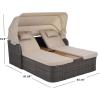 SAFAVIEH Outdoor Patio Furniture Collection – Victoria Black & Taupe Double Daybed, Rattan Canopy Lounger with Reversible Cushions (PAT7759B)(Grey Brown/Taupe)