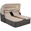 SAFAVIEH Outdoor Patio Furniture Collection – Victoria Black & Taupe Double Daybed, Rattan Canopy Lounger with Reversible Cushions (PAT7759B)(Grey Brown/Taupe)