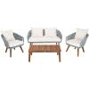 SAFAVIEH PAT7073A Outdoor Prester Rope 4-Piece Seat Cushions and Pillows Included Patio Set(Grey / Beige)