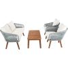 SAFAVIEH PAT7073A Outdoor Prester Rope 4-Piece Seat Cushions and Pillows Included Patio Set(Grey / Beige)