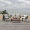 SAFAVIEH PAT7073A Outdoor Prester Rope 4-Piece Seat Cushions and Pillows Included Patio Set(Grey / Beige)
