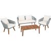 SAFAVIEH PAT7073A Outdoor Prester Rope 4-Piece Seat Cushions and Pillows Included Patio Set(Grey / Beige)