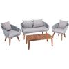 SAFAVIEH PAT7073A Outdoor Prester Rope 4-Piece Seat Cushions and Pillows Included Patio Set(Grey / Grey)