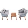 SAFAVIEH PAT7073A Outdoor Prester Rope 4-Piece Seat Cushions and Pillows Included Patio Set(Grey / Grey)