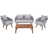 SAFAVIEH PAT7073A Outdoor Prester Rope 4-Piece Seat Cushions and Pillows Included Patio Set(Grey / Grey)