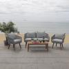SAFAVIEH PAT7073A Outdoor Prester Rope 4-Piece Seat Cushions and Pillows Included Patio Set(Grey / Grey)