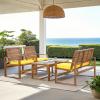 Safavieh Home Collection Hailey Outdoor Living 4-Piece Acacia Patio Furniture Set, Brown and Yellow