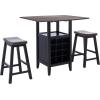 Safavieh Home Emeric Dark Espresso and Black Oak 3-piece Drop Leaf Table Storage -Rack -Pub -Set(Brown / Black)