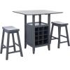 Safavieh Home Emeric Dark Espresso and Black Oak 3-piece Drop Leaf Table Storage -Rack -Pub -Set(Grey)